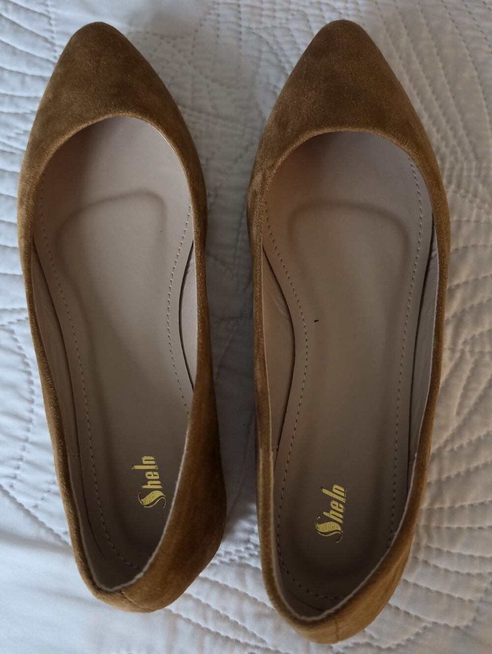 SheIn Women's Pointed Toe Suede Flats in Camel Brown